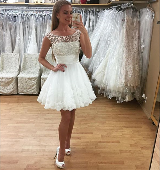 Short Ivory Lace Prom Dress